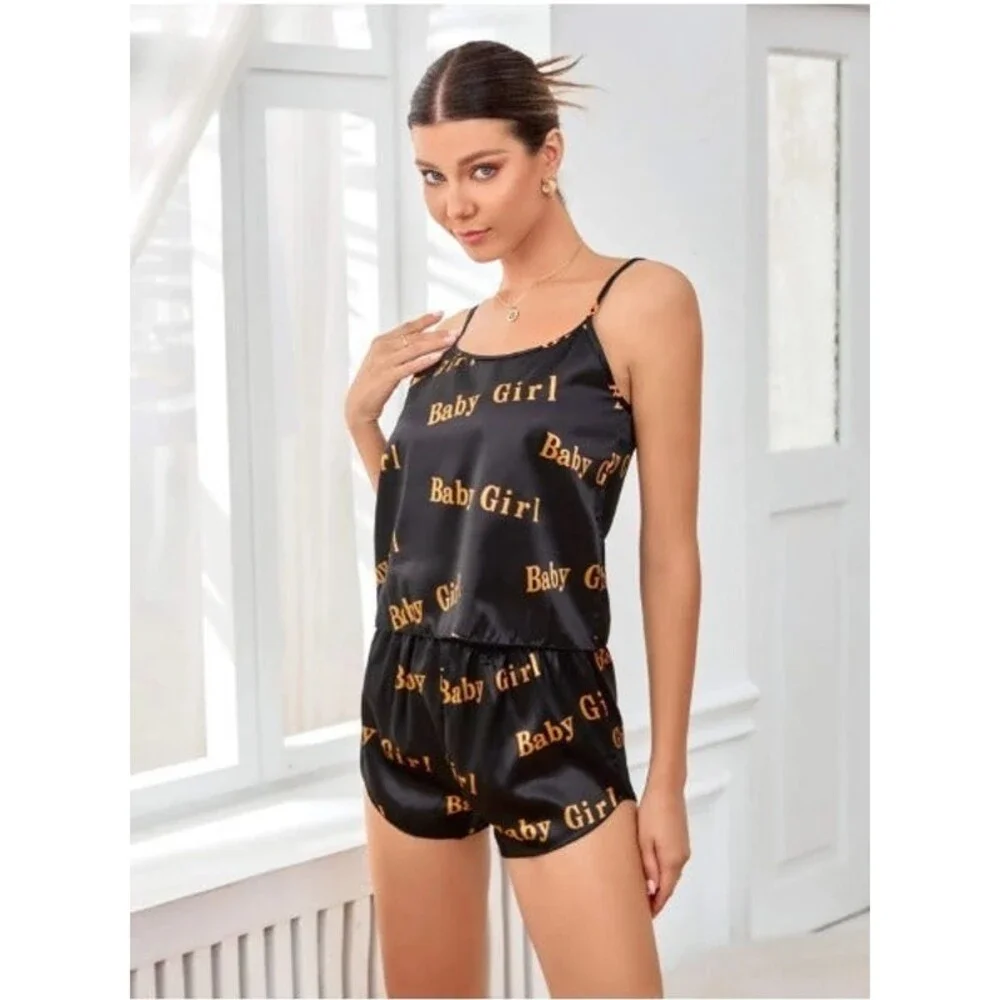 Size 10 large Letter Graphic Satin PJ Pajamas Set